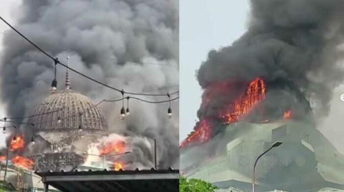 Video: se derrumbó la cúpula de una mezquita durante un incendio en Indonesia