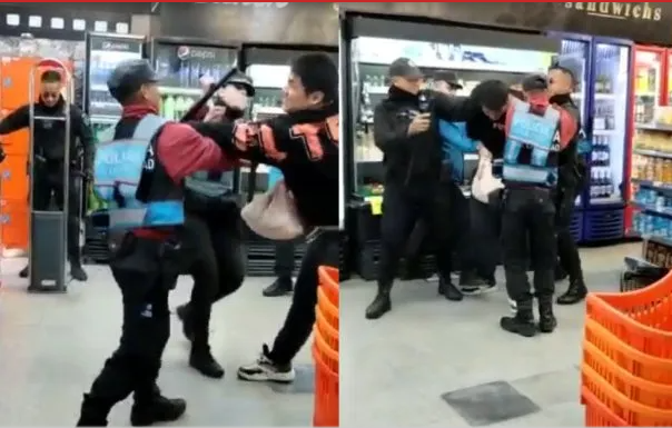 Video: ciudadano chino quiso llevarse 5 botellas de aceite de un súper y se peleó con la policía