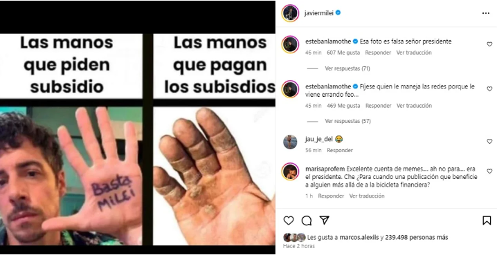 Esteban Lamothe denunció que la foto que usó Milei para atacarlo es falsa y está mal retocada