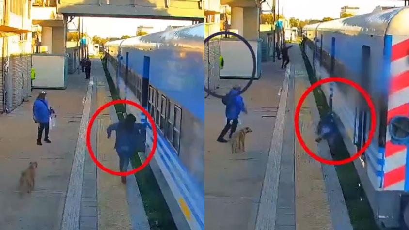 Video: una mujer quiso subirse al tren en movimiento, cayó a las vías y se salvó de milagro